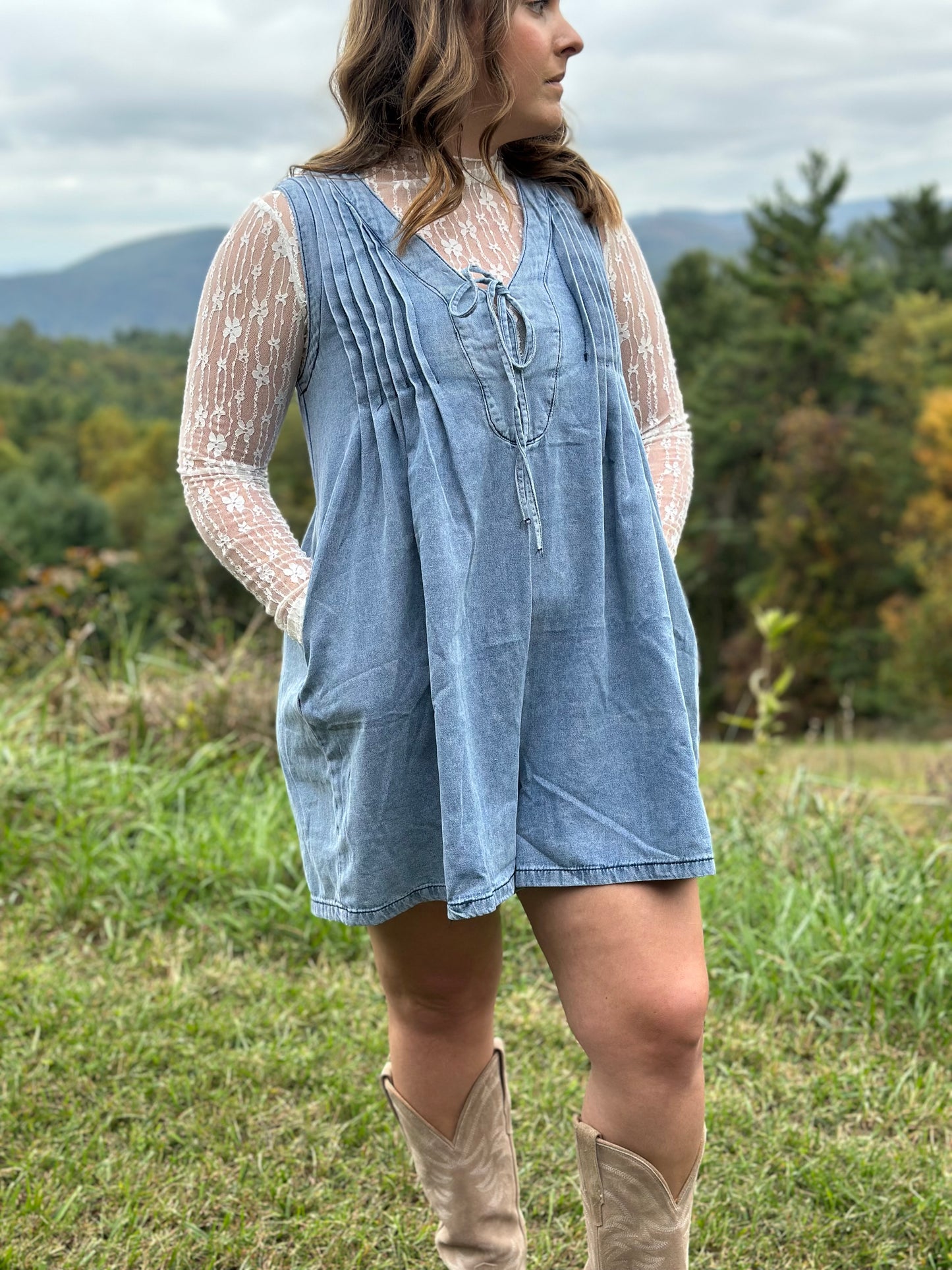 V-Neck Sleeveless Denim Romper