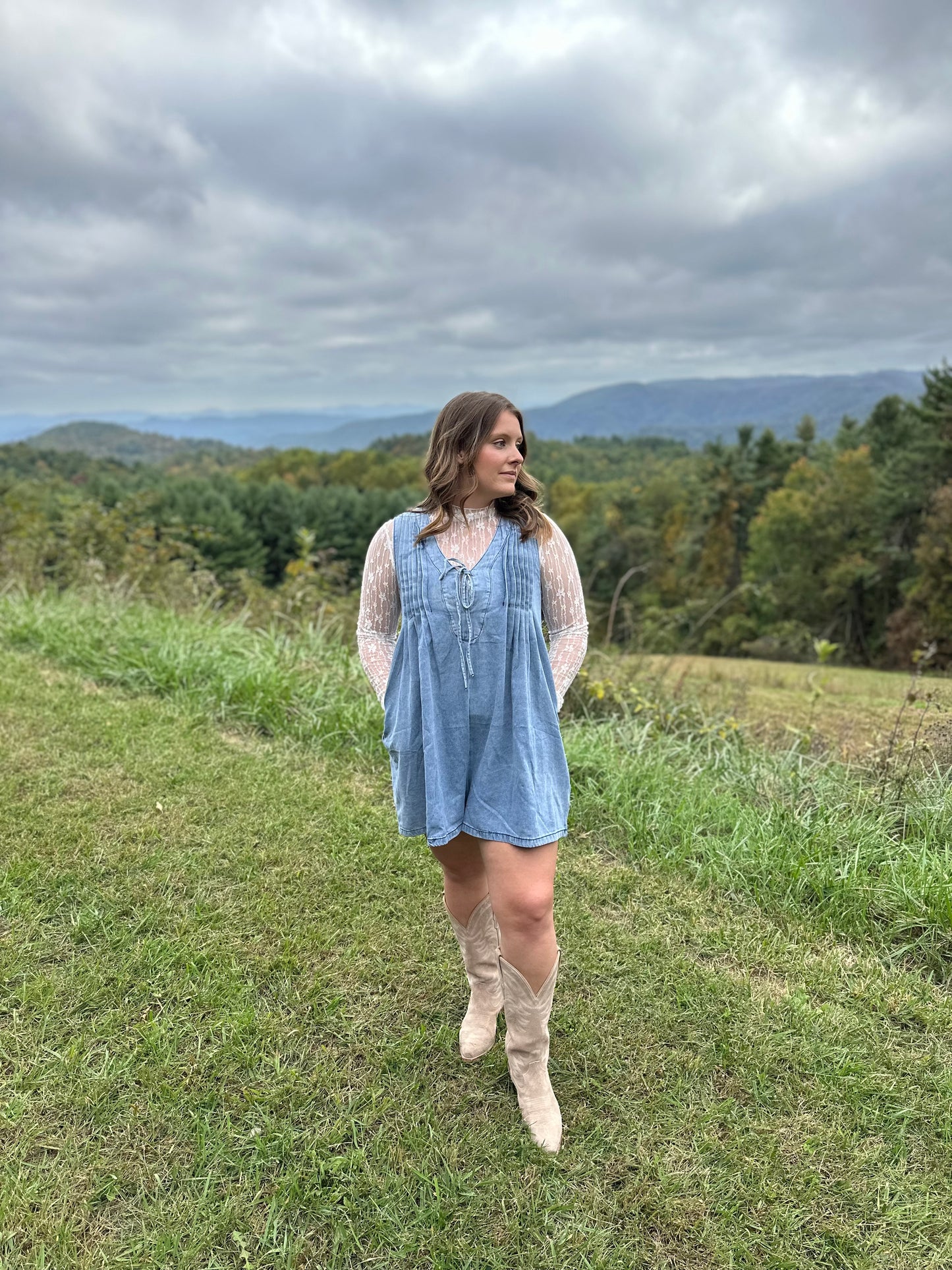 V-Neck Sleeveless Denim Romper