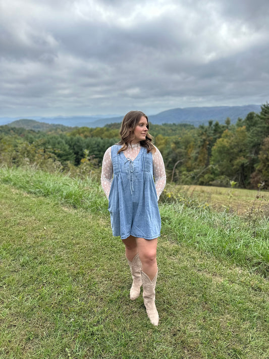 V-Neck Sleeveless Denim Romper