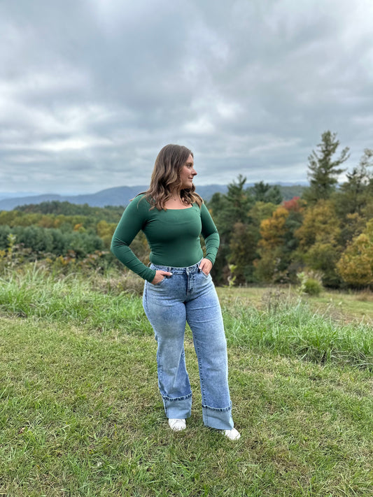 Blackish Green Squareneck Bodysuit